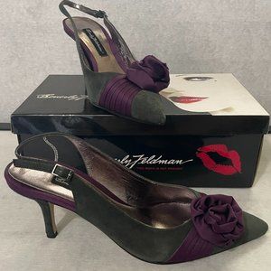 BEVERLY FELDMAN Ariel 2 Slingback Heels Women's 8 VINTAGE NEW Grey Suede